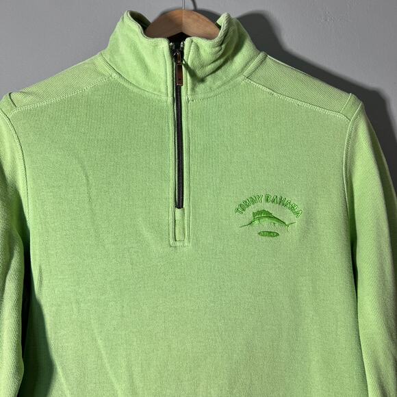 Tommy Bahama Half Zip Small Pullover Sweater Green 100% Cotton Men’s Golf Shirt - Picture 8 of 11